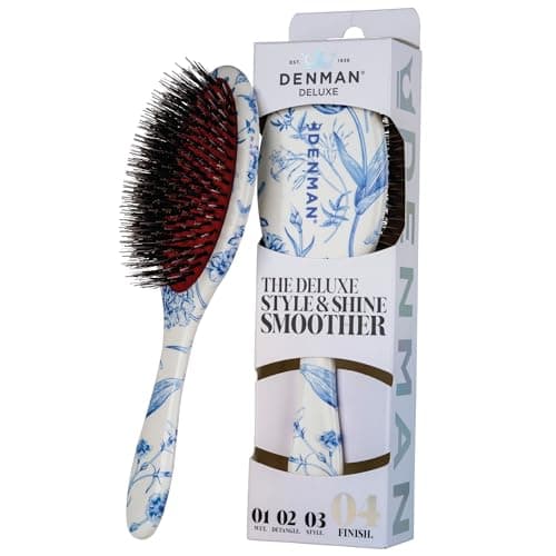 Image of Denman Boar Bristle Hair Brush – Smoothing & Shine Enhancing Brush for All Hair Types, Styling Hairbrush for Women & Men, D81M Blue Belle