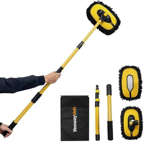 Image of YeewayVeh 55" Car Wash Brush with Long Handle, 15° Curved Extendable Car Cleaning Brush with Replaceable Microfiber Mop Head, Portable Washing Brush Kit with Storage bag for RV Truck Camper Cleaning