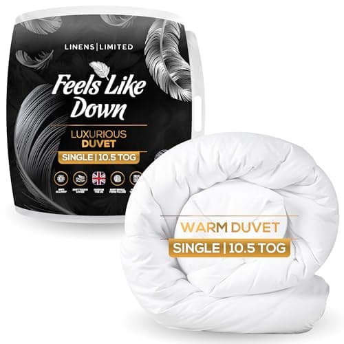 Image of Linens Limited Single Duvet 10.5 Tog, Made in the UK, Feels Like Down, Luxurious Quilt, Soft and Comfy, Ultra-Fine Siliconised Hollowfibre, Machine Washable (White)