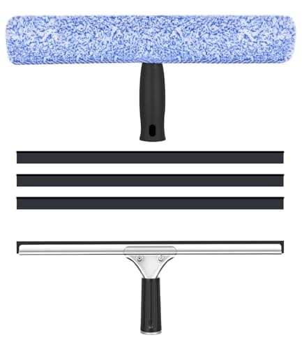 Image of Window Cleaner Set, 5 Pieces, 35 cm Professional Window Cleaning Set with Silicone Blade, Highly Absorbent Microfibre Wiper, Complete Set for Window Cleaning, Glass, Mirror, Car, Bathroom, Shower