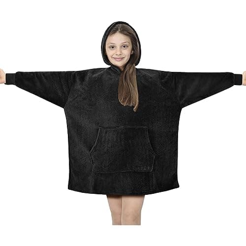Image of A2Z 4 Kids Girls Boys Oversized Hoodie Snuggle with Plush Warmth Sherpa Fleece Lining - Snuggle 958 Black Kids 11-14
