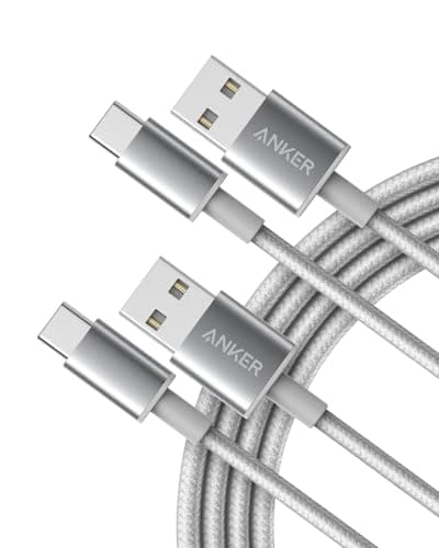 Image of Anker USB C Charger Cable, 2-Pack 6 ft (1.8 m) USB to USB C Cable, USB A to USB C Braided Phone Charger Cable for iPhone 17/16/15, iPad Pro, Samsung Galaxy, and More(Silver