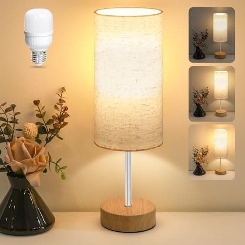 Image of Aomeya Bedside Lamps, Table Lamp for Living Room Bedroom, Touch Control Table Lamp, Dimmable Small Lamp with Fabric Shade for Kids Room, Study, Dorm, Office(Bulb Included) (1, Wood)