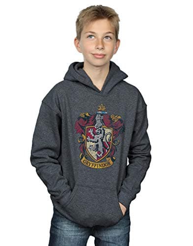 Image of Harry Potter Boys Gryffindor Distressed Crest Hoodie 7-8 Years Dark Heather