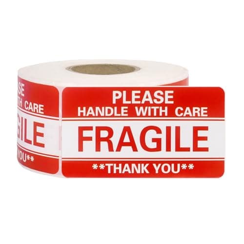 Image of 500 Fragile Stickers 2 x 3.5 Inch(50 x 90mm), Fragile Tape for Packing Boxes Fragile Handle with Care Sticker Strong Adhesive Red Warning Stickers for Shipping