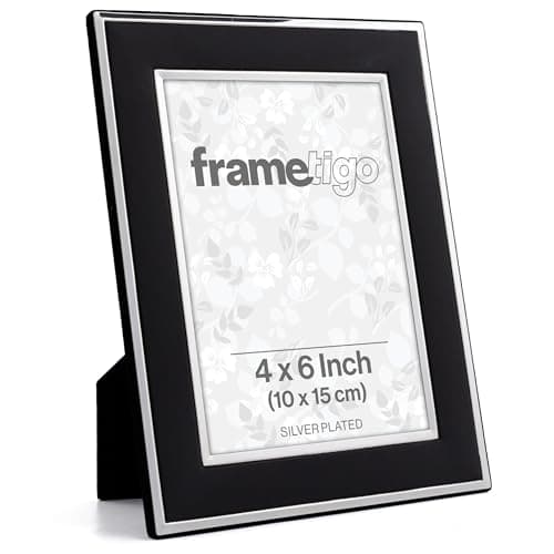 Image of Frametigo - Silver Plated Black Photo Frame, 4"x6" (10x15cm) Photo Size - Velvet Frame Backing & Stand - Real Glass Window - Tarnish Resistant - Landscape or Portrait Orientation