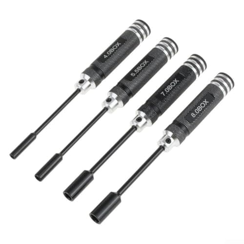 Image of 4-Piece Hex Nut Driver Set, 4mm 5.5mm 7mm 8mm Socket Screwdriver Kit with Metal Handles for RC Cars Helicopters Airplanes Boats Trucks Truggy Hobby Repair Tools(Black)