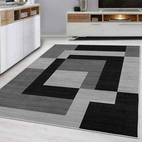 Image of Hafaa Area Rugs for Bedroom - Large Rugs Living Room 120 x 170 Cm Geometric Style Modern Floor Carpet Non Shedding Soft Touch Milo Black and Grey Rug Easy to Clean
