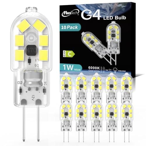 Image of FluxTech G4 LED Bulbs 1W, AC/DC 12V, Cool White 6000K, Equivalent 15W 20W G4 Halogen Lamp, 165LM, Non Dimmable No Flickering Energy Saving Capsule Light Bulb for Home-Lighting,10 Pack