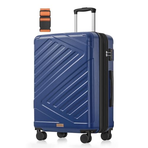 Image of SONGMICS 24 Inch Hard Shell Suitcase, ABS Travel Luggage with TSA Lock, 4 Double Spinner Wheels, Travel Case with Strap, Medium Suitcase, Expandable, Bijou Blue RLP002Q101