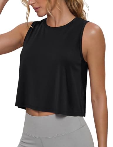 Image of MAGCOMSEN Women's Gym Tops UK Sports Running Vest Tops Workout Yoga Tank Atheletic Sleeveless Tops Relaxed Fit Black