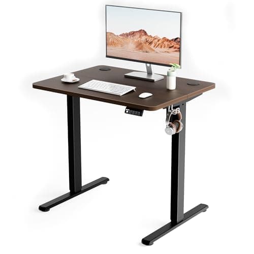 Image of ERGOMAKER Electric Standing Desk Height Adjustable Desk 80x60cm (31.5"x23.6"), Sit Stand table with Splicing Top for Home Office (Black Frame + Black Walnut Desktop)
