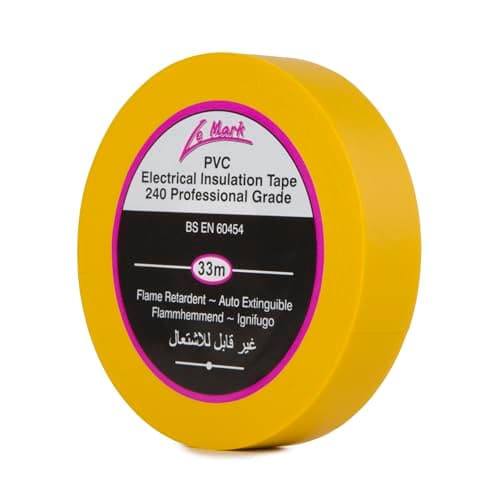 Image of Le Mark Yellow PVC Electrical Insulation Tape - 33m x 19mm, Flame Retardant, RoHS & BS EN 60454-2 Compliant, Water & Abrasion Resistant, Easy Unwind & Tear, Professional Grade