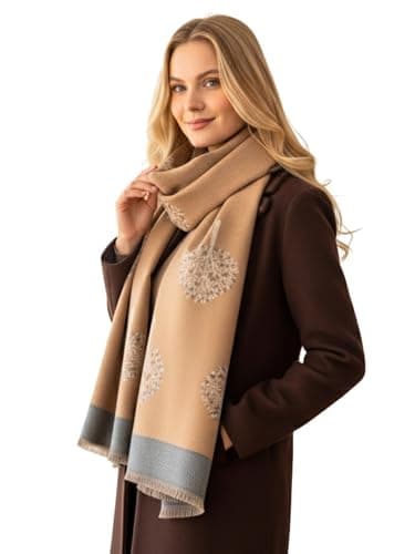 Image of Tree Of Life Women's Reversible Pashmina Shawl - Winter Scarf, Thick Blanket, Warm Large Wrap (Multi Camel)