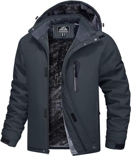 Image of MAGCOMSEN Winter Coat for Mens Mountain Climbing Outerwear Thick Fleece Lined Jacket with Detachable Hood Dark Grey,XL