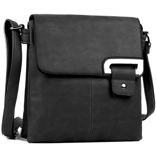 Image of AOSSTA Women's Cross Body Shoulder Messenger Bag Multiple Slip and Zip Pockets Handbag with Storage Pocket Adjustable Strap (Black)