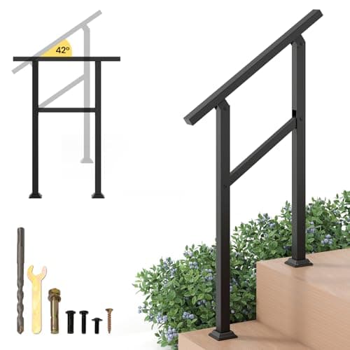 Image of COSTWAY Outdoor Handrails for Stairs, Fits 1 to 2/3/4 Steps Adjustable Metal Hand Rails Stairs with Installation Kit, Banister Exterior Stair Railing for Garden Porch Entrance Balcony (1 to 2 Steps)