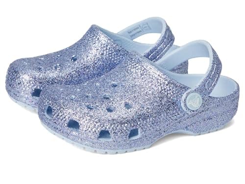Image of Crocs Classic Glitter Clogs (Little Kid/Big Kid) Classic Glitter K FsG Clogs for Kids Unisex, Blue Frost Glitter, 24.0 cm