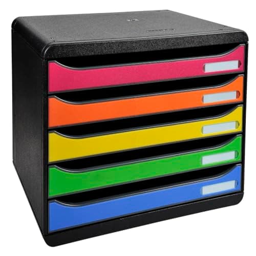 Image of Exacompta - Ref 308798D - Iderama Collection - Big-Box Plus - 270 x 355 x 271mm in Size, Landscape, 5 Drawers Set, Suitable for A4+ Documents - Black/Harlequin