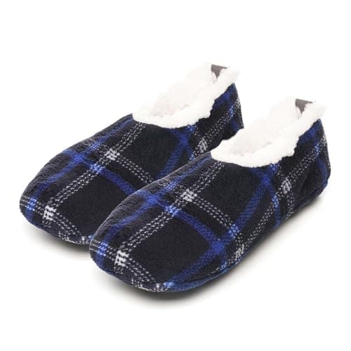 Image of A2Z Mens Soft Sole Slippers Micro Terry Upper Plush Fleece Lining Cosy - Slipper Men 2610 Navy Check 9/10 UK