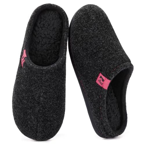 Image of RockDove Women’s Felt Mule Slippers Cozy Fleece Lining and Indoor Grip Sole, Size 3/4 UK Women, Black
