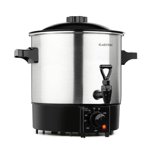 Image of Klarstein Biggie Eco Automatic Preserving Cooker & Beverage Dispenser - 1000 Watts, Temperatures: 30-100° C, 9 Lt Useful Volume, Tap, Indicator Light, Includes Insert Grid, Easy Operation - Silver