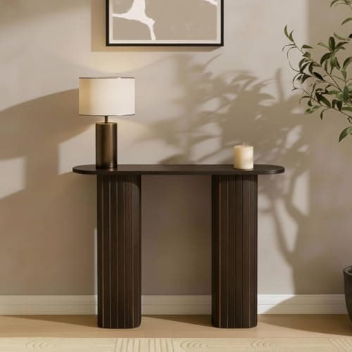 Image of OHS Console Table, Wooden Console Tables for Hallway Slim Madison Ribbed Wood Frame Decorative Display Table for Living Room Entryway Small Spaces, Dark Brown Wood