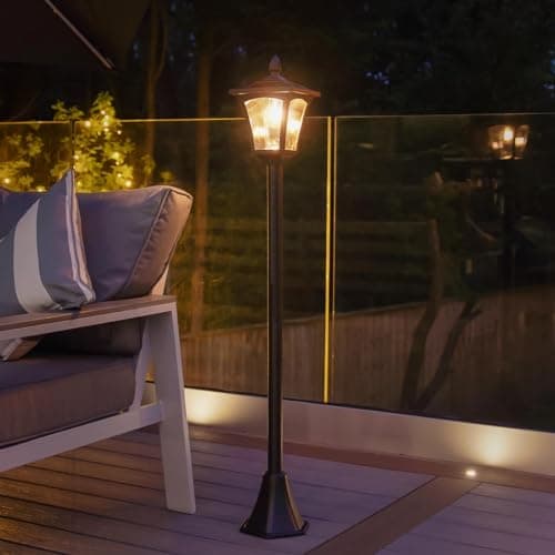 Image of Festive Lights - 1.2m (4ft) Solar Filament Effect Traditional Victorian Style Lamp Post Light - 3 Warm White LEDs, Dual Brightness Settings - Outdoor Garden Feature, IP44 Rated, Fixing Kit Included