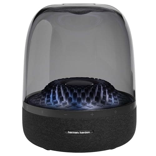 Image of Harman Kardon Aura Studio 4, Bluetooth Speaker with Transparent Dome and Theme Light Game, Elegant Design and Extraordinary 360° Sound, Black, EU Plug (Type C)