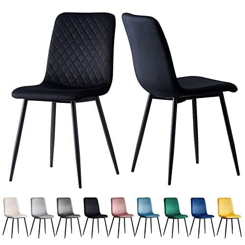 Image of mcc direct Set of 2 Designer Velvet Fabric Dining Chairs Metal Legs Lexi Chairs (Black)