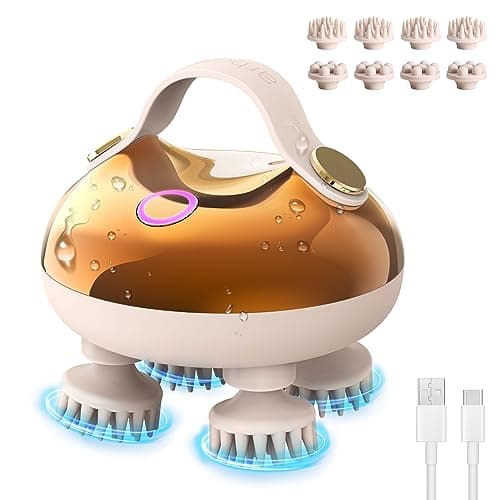 Image of arboleaf Electric Scalp Massager, Waterproof Head Massager with Replacement Silicone Heads for Hair Growth, Handheld Massager for Head Body Relaxation, Stress Relief and Hair Care, Gifts for Women Men