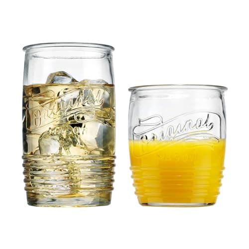 Image of Glaver's Modern Original Mason Set of 8 Drinking Glasses 4-20 Oz Highball, and 4-13 Oz Whiskey Glass Cups For Everyday Home Use Water, Beer, Juice, Cocktail.