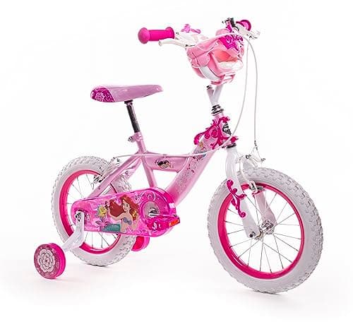 Image of Huffy Disney Princess 14" Girls Bike with Front Doll Carrier, Removable Stabilisers, Bell, Front and Rear Mudguards, Enclosed Chain, Girls’ Bicycle Ideal for Ages 4-6 Years - Metallic light Pink
