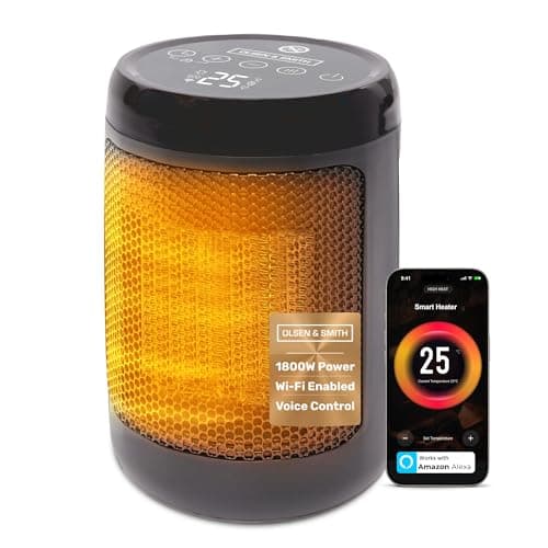 Image of Olsen & Smith 1800W Smart Ceramic Heater Wi-Fi/App/Voice Control Alexa Small Compact Indoor Use, Energy Efficient Tabletop Plug In Electric Portable Fan Room Space Heater with Thermostat, Fast Heating