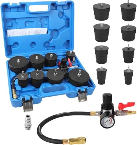 Image of 9 PCS Turbo System Leakage Tester Kit,Turbocharger Air Pressure Guage Turbo Boost Leak Tester with 4 Pairs of Stepped adapters 1-3/8"- 3-1/2" for Cooling Emissions Exhaust Pipes, US/EU Air Fitting