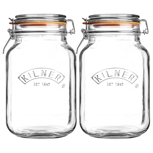 Image of Kilner Clip Top Square Jar Ideal for preserving Fruit/Vegetables 2 Litre Clear (Pack of 2)