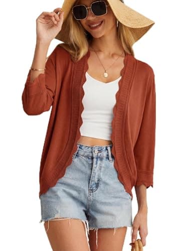 Image of GRECERELLE Womens Summer Cardigan Lightweight Casual Cropped Knit Shrugs Tops for Dress Summer Evening Wedding (Pumpkin Orange,M)