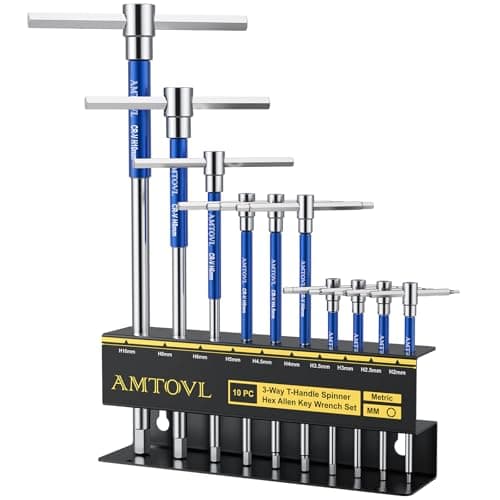 Image of AMTOVL T-Handle Hex Allen Wrench Set - Metric, 10 Pcs 2mm-10mm, Sliding Handle, Chrome Vanadium Steel, with Aluminum Alloy Sleeves & Steel Storage Rack, for DIY, Mechanics, and Bicycle Enthusiasts