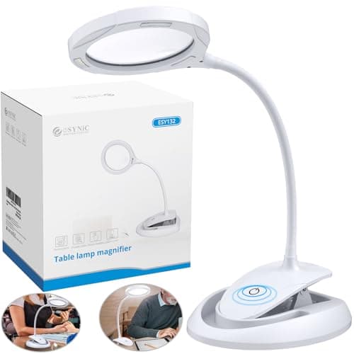 Image of eSynic Magnifying Lamp Popular 5X 10x Magnifying Glass with Light Hand Free Magnifier Lamp USB C Rechargeable Magnifying Desk Lamp Clamp Daylight LED Magnifying Lamp with 15 LEDs for Reading Craft etc