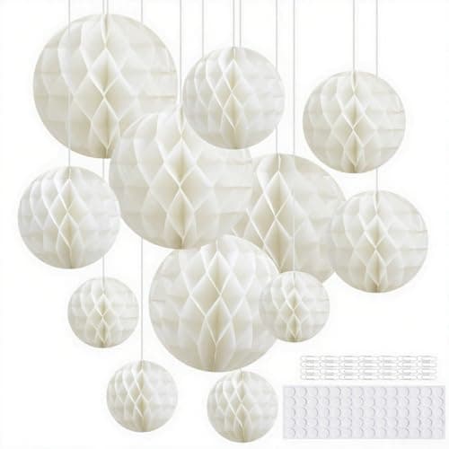 Image of Hexizexi 12 Pcs Paper Honeycomb Balls White Hanging Honeycomb Decorations 15cm 20cm 25cm Green Paper Decorations for Birthday Wedding Graduation Party Baby Shower