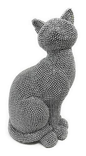 Image of The Leonardo Collection Silver Art Cat - Sitting Cat Ornaments Figurine Sparkly Glitzy Decorative - 19x8x10cm, LP46178