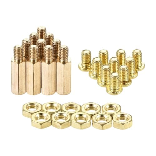 Image of sourcing map M4 Hex Brass Standoff Spacer 15mm+6mm Male-Female Threaded Pillar Screw Nut Kit for PCB Motherboard Computer Circuit Board, 20 Sets