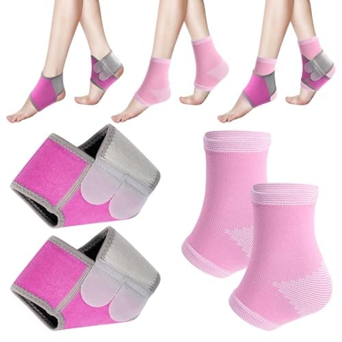 Image of Leikedun 2 Pairs Kids Ankle Support Knitted Kids Ankle Brace Elastic Child Compression Socks Breathable Foot Support Sleeves Sprained Ankle Support for Running Football Climbing Travelling (Pink)