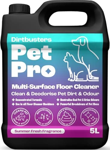 Image of Dirtbusters Pet Pro Multi Surface (5L) Floor Cleaner Solution With Deodoriser, Pet Stain & Odour Remover For Hard Floor Cleaning Machines & Mop