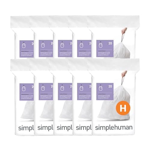 Image of simplehuman Code H 200 Liners, 50% Recycled Custom Fit Bin Bags in Dispenser Packs with Durable Drawstring Tie Handle, 30-35L, White