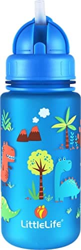 Image of LittleLife Children's Water Bottle With Easy-Access Lid & Straw, 400ml, Blue Dinosaurs