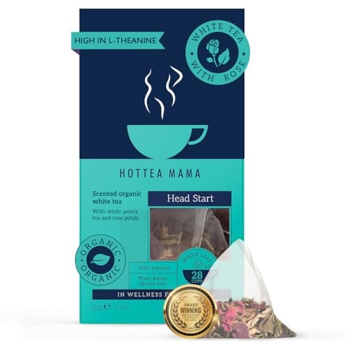 Image of HOTTEA MAMA | Head Start | Beat The Caffeine Crash | Organic White Tea And Rose | 14 Whole Leaf Biodegradable Bags (28 Cups Of Tea)