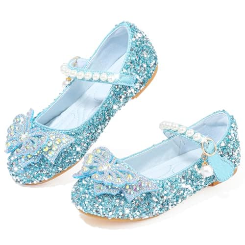 Image of VTASQ Girls Glitter Mary Jane Princess Shoes Flat Sandal Sequin Party Wedding Shoes Toddlers Kids Ballet Dress Shoes Birthday Prom Cosplay Dance Shoes Blue UK8