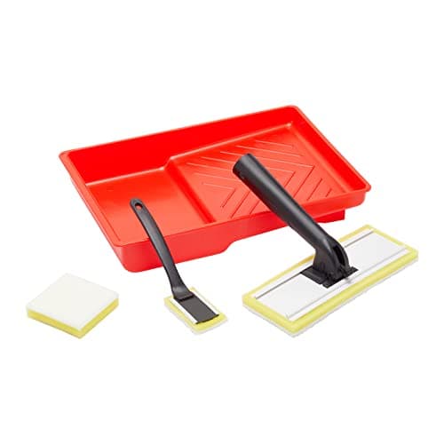 Image of Fit For The Job 5 Piece 7 inch Click System Paint Pad Set, High Capacity Fabric for Rapid and Accurate Coverage With Emulsion Paints On Indoor Walls & Ceilings - 7" & 3" Paint Pads, Sash Wand, 7" Tray