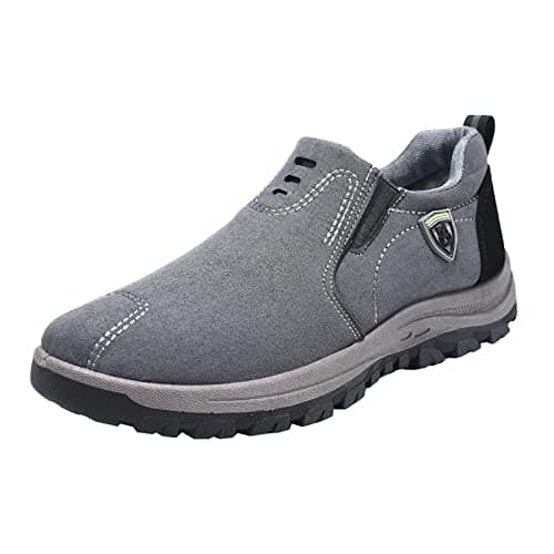 Image of Men's Suede Leather Shoes, Trainers Without Laces, Running Shoes, Non-Slip Casual Shoes, Thick Sole Trainers, Soft Sole, Slip-On Shoes, Plain Outdoor Shoes, gray, 10 UK